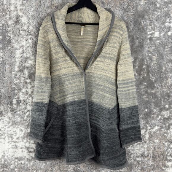 Free People Sz S Wool Ombre Oversized Shawl Collar Snap Button Cardigan Sweater - Picture 1 of 9